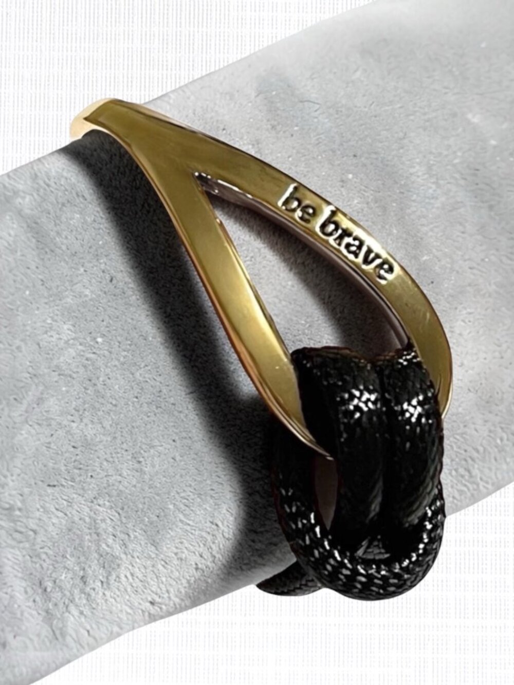 Be Brave Bracelet Gold Tone Black Cord Knot Minimalist Inspirational Casual